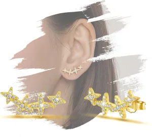 Star Earrings for Women Hypoallergenic - Sterling Silver Gold Earrings Studs Trendy Cubic Zirconia Astrology Earrings Minimalist Star Ear Climber Cartilage Earrings Gifts for Her