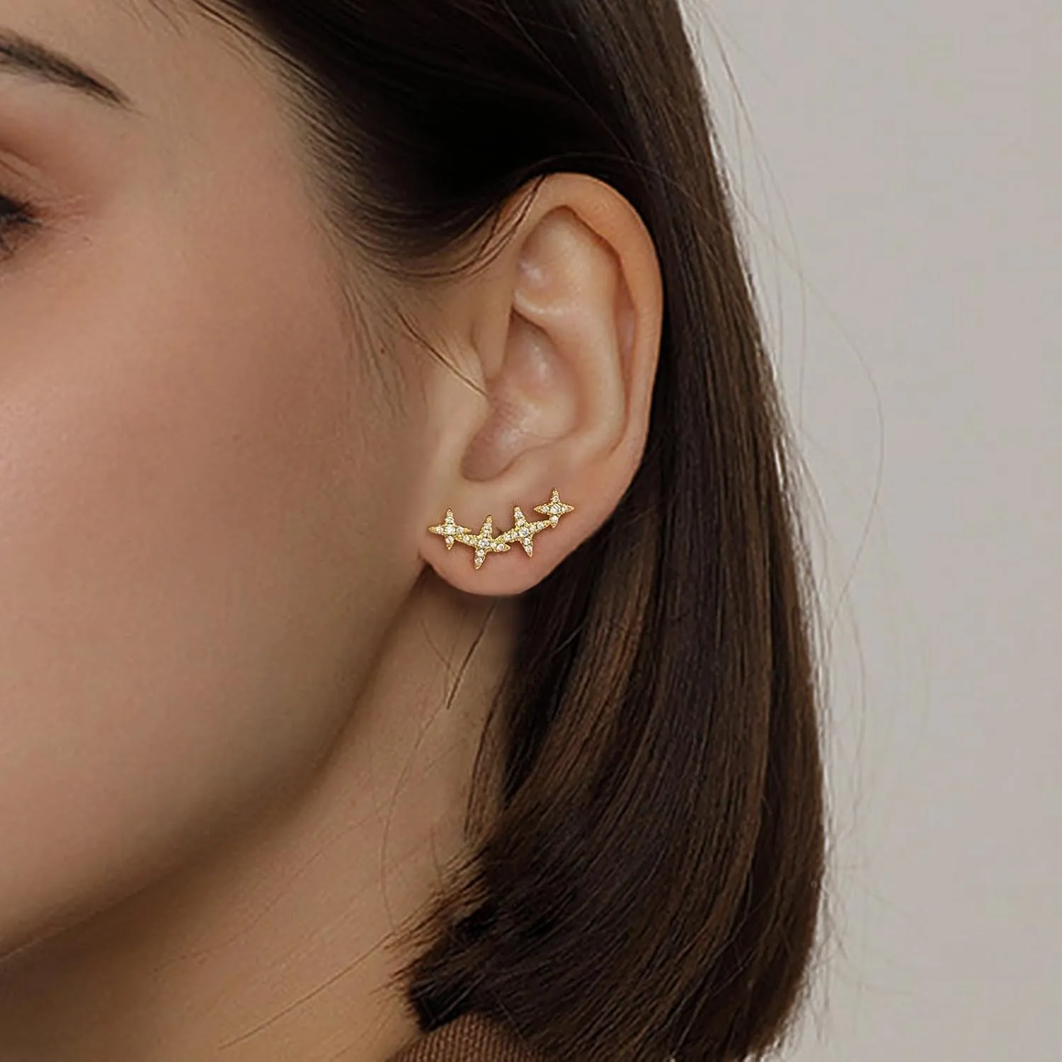 Star Earrings for Women Hypoallergenic - Sterling Silver Gold Earrings Studs Trendy Cubic Zirconia Astrology Earrings Minimalist Star Ear Climber Cartilage Earrings Gifts for Her