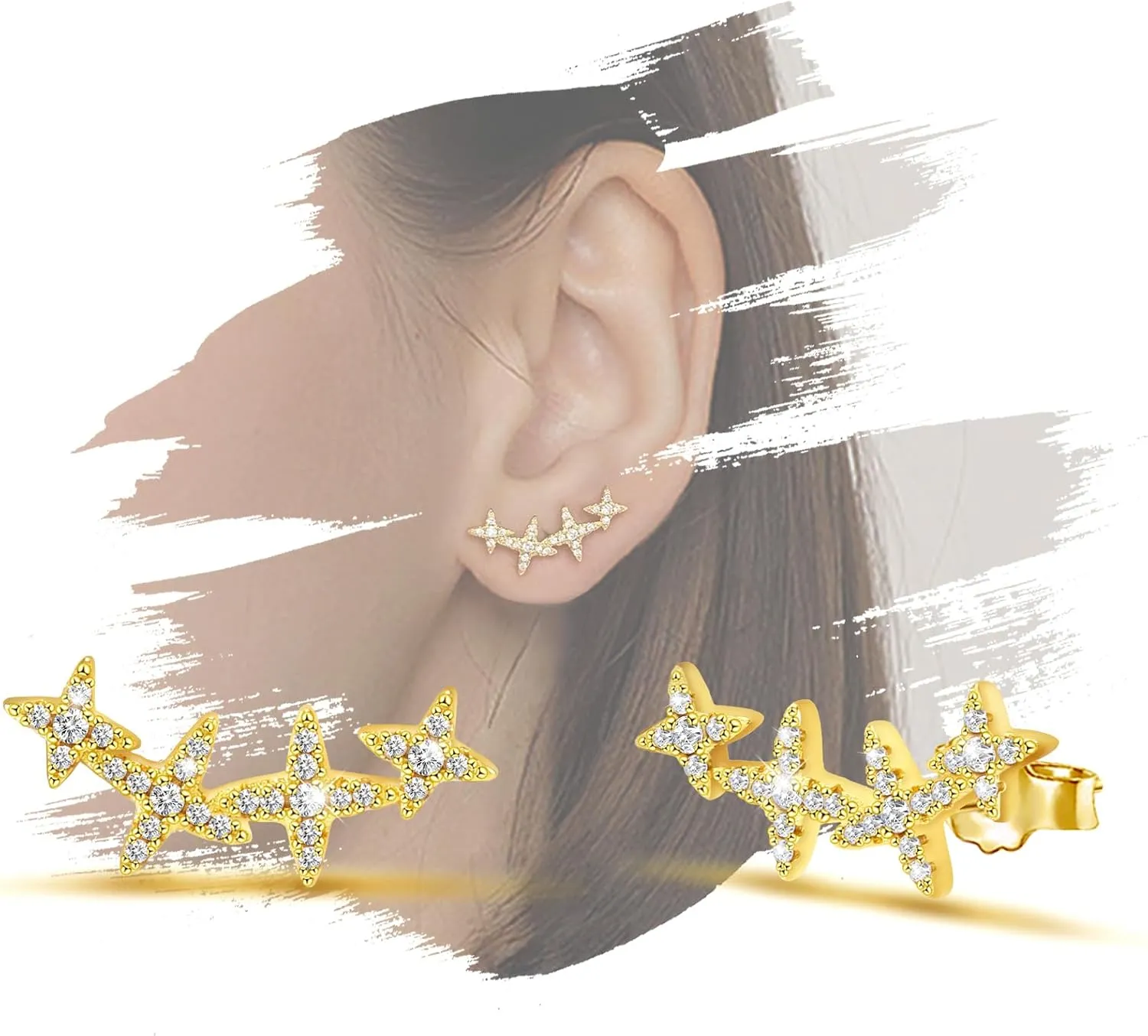 Star Earrings for Women Hypoallergenic - Sterling Silver Gold Earrings Studs Trendy Cubic Zirconia Astrology Earrings Minimalist Star Ear Climber Cartilage Earrings Gifts for Her