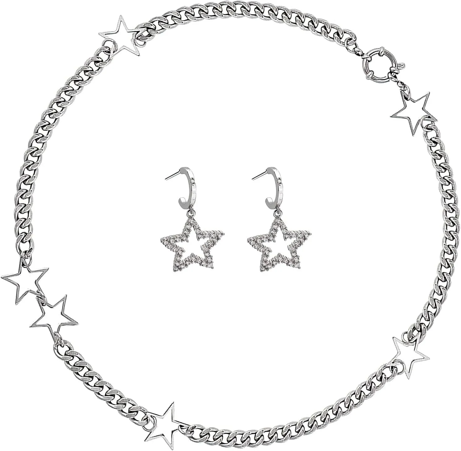 Star necklace set, Star necklace silver, Chunky star necklace, Emo necklace, Star chain necklace, Star chokers necklace, Star earrings for women, Star earrings for women, Star dangle earrings