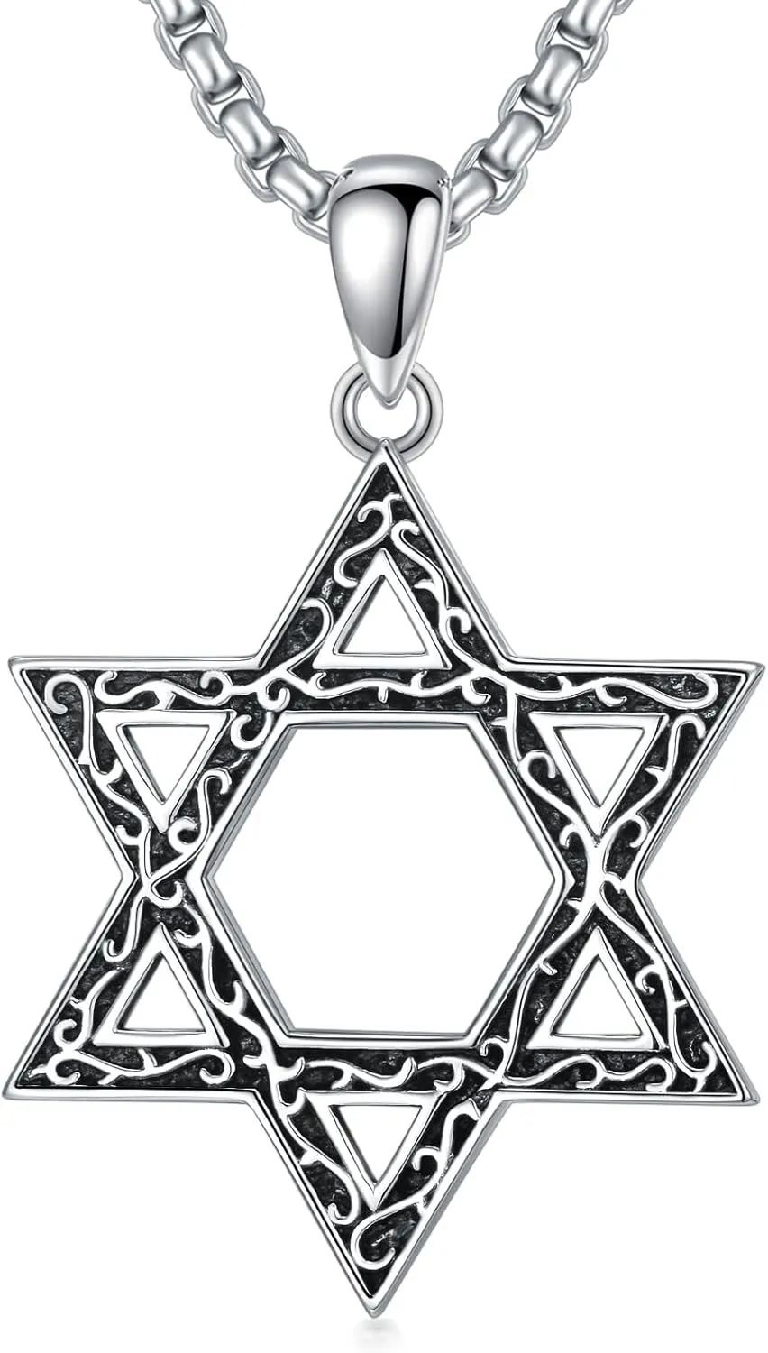 Star of David Necklace 925 Sterling Silver Jewish Necklace Star Crucifix Cross Pendant Judeo Christian Religious Jewelry Gifts for Men Women
