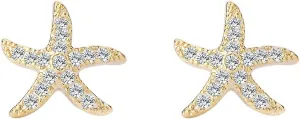 Starfish Stud Earrings for Women - CZ Paved Starfish Stud Earrings - Charm Starfish Earrings Plated in 14k Gold/White Gold