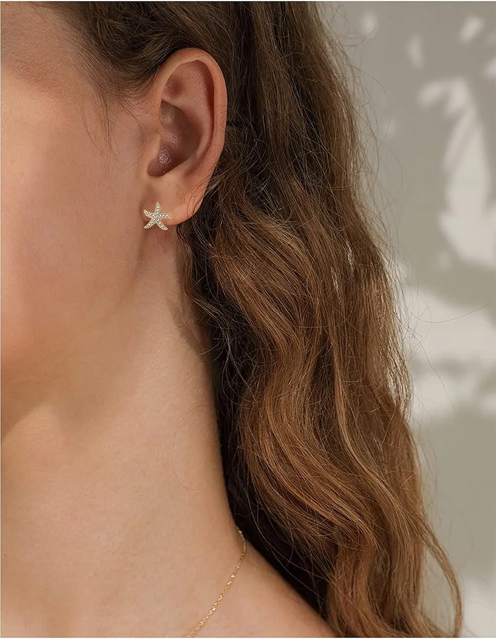 Starfish Stud Earrings for Women - CZ Paved Starfish Stud Earrings - Charm Starfish Earrings Plated in 14k Gold/White Gold