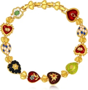 Statement Necklace for Women Chunky Choker Necklace Vintage Pink Cameo Heart Flower Charm Colorful Gold Plated Chain Necklace Non-Tranish Renaissance Jewelry