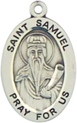 Sterling Silver Catholic Patron Saint Oval Medal Pendant, 7/8 Inch