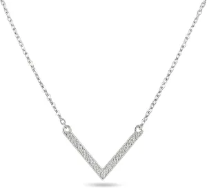 Sterling Silver Chevron Cubic Zirconia V Shape Necklace for Adult Women and Teen Ladies, Adjustable Chain Included, Comes Gift Ready