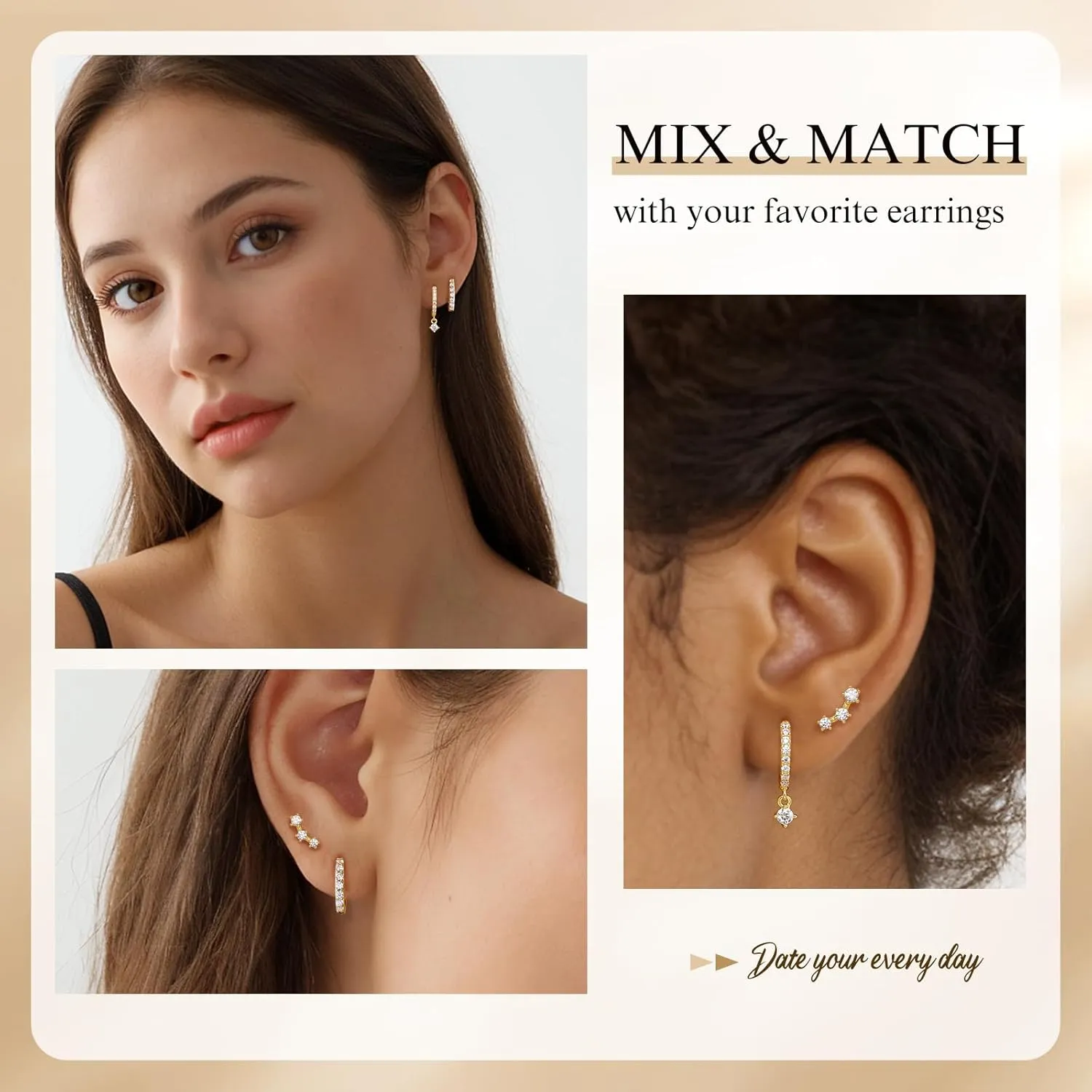 Sterling Silver Earrings Set for Women, Small S925 Hypoallergenic Earring Stacks, Dainty 5A Cubic Zirconia Huggie Stud Earrings for Sensitive EarsTrendy 2025