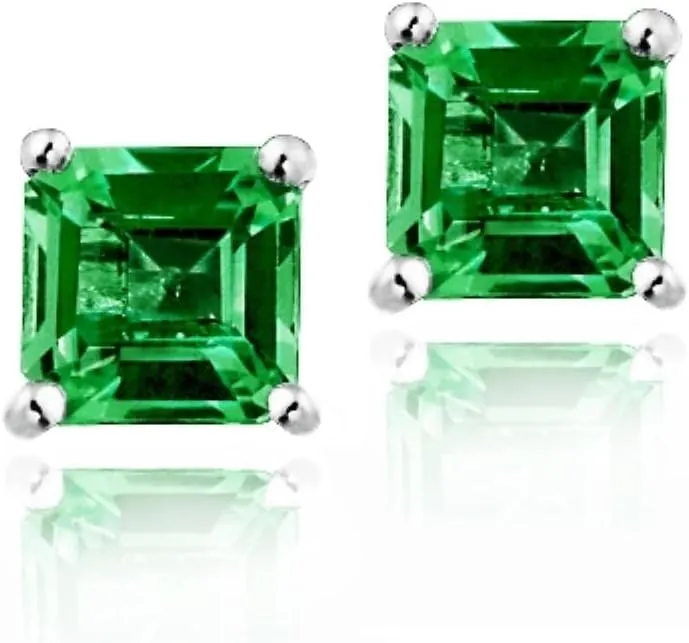Sterling Silver Genuine, Created or Simulated Birthstone Gemstone 5mm Square Stud Earrings