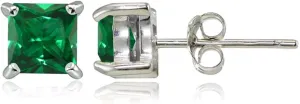 Sterling Silver Genuine, Created or Simulated Birthstone Gemstone 5mm Square Stud Earrings