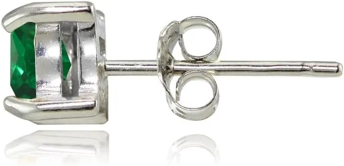 Sterling Silver Genuine, Created or Simulated Birthstone Gemstone 5mm Square Stud Earrings
