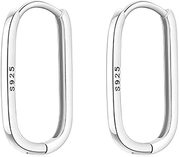 Sterling Silver Geometric Hoop Earrings for Women Hypoallergenic Rectangle Oval Hoop Earrings Square Huggie Hoops Earrings Fashion Jewelry