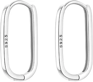 Sterling Silver Geometric Hoop Earrings for Women Hypoallergenic Rectangle Oval Hoop Earrings Square Huggie Hoops Earrings Fashion Jewelry