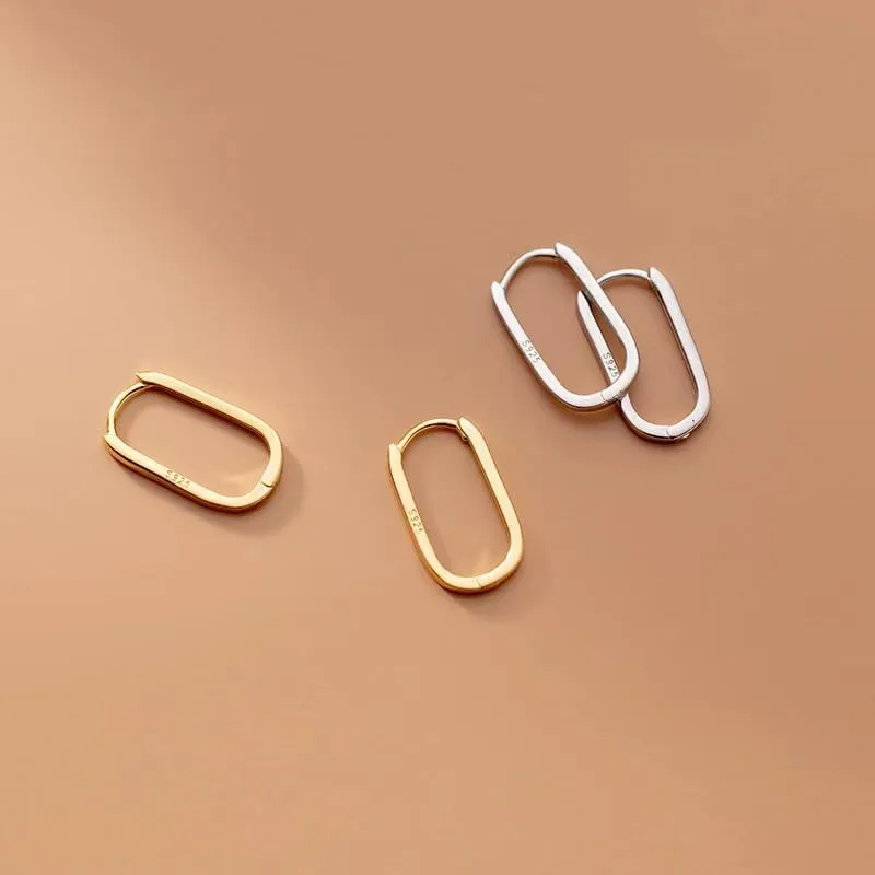 Sterling Silver Geometric Hoop Earrings for Women Hypoallergenic Rectangle Oval Hoop Earrings Square Huggie Hoops Earrings Fashion Jewelry