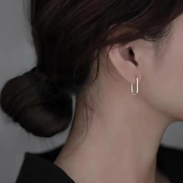 Sterling Silver Geometric Hoop Earrings for Women Hypoallergenic Rectangle Oval Hoop Earrings Square Huggie Hoops Earrings Fashion Jewelry