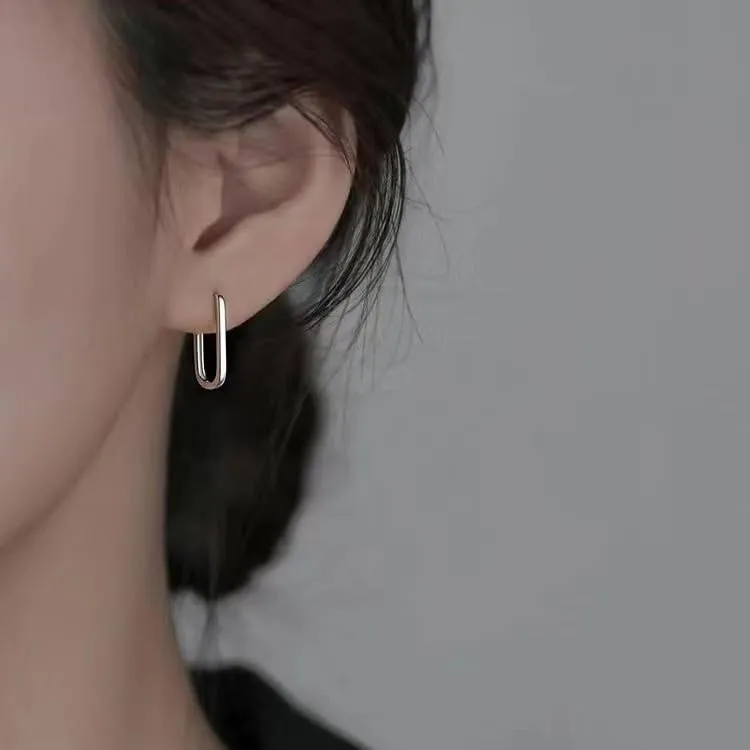 Sterling Silver Geometric Hoop Earrings for Women Hypoallergenic Rectangle Oval Hoop Earrings Square Huggie Hoops Earrings Fashion Jewelry