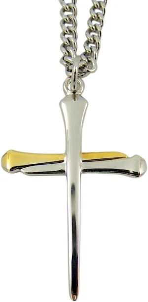 Sterling Silver Spike Nail Cross Pendant, 1 3/8 Inch