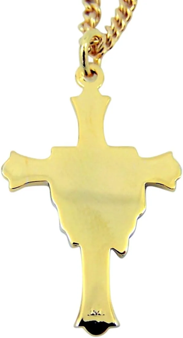 Sterling Silver Two Toned Leaf Tipped Pendant with Robe Over Cross Bar, 1 1/8 Inch