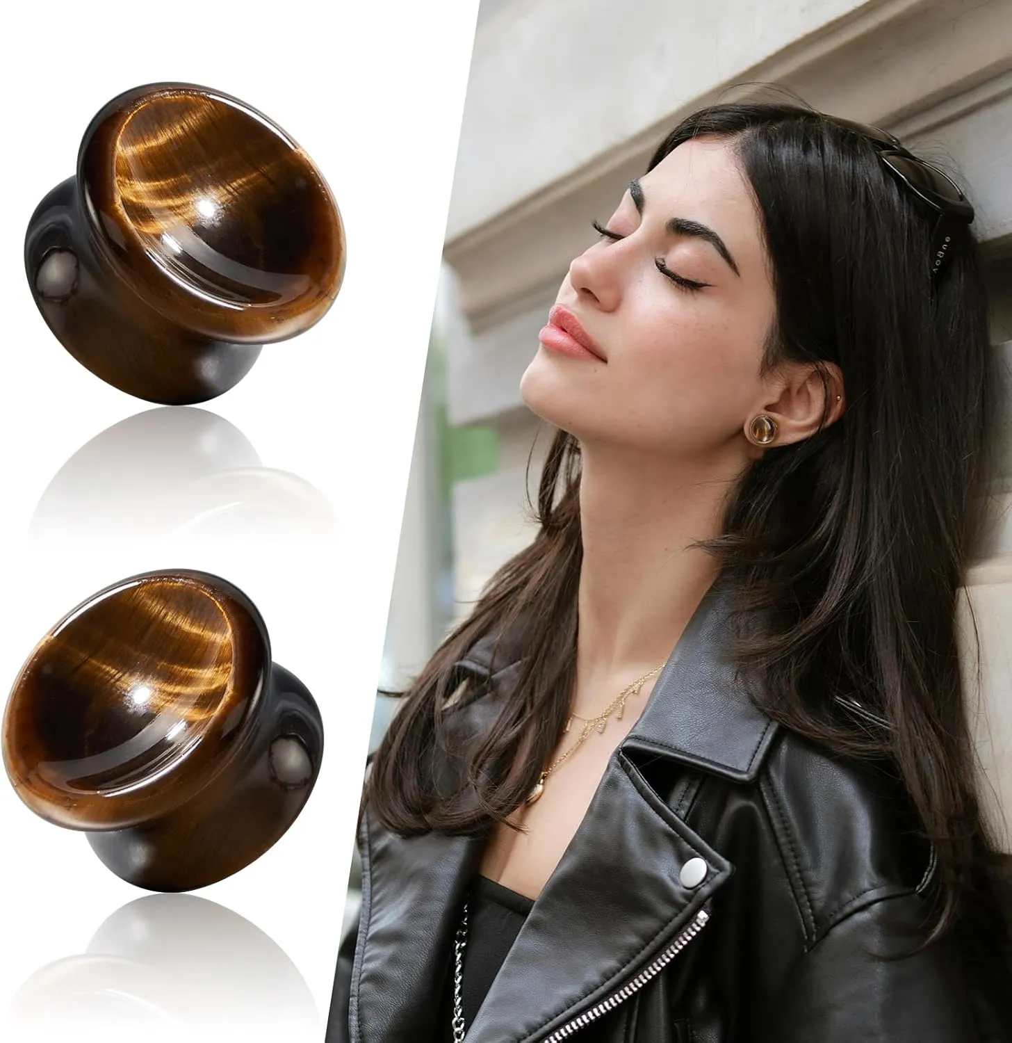 Stuppendux 2PCS Stone Ear Plugs Tunnels Saddle Expander Body Piercing Set Gauges 2g-1''