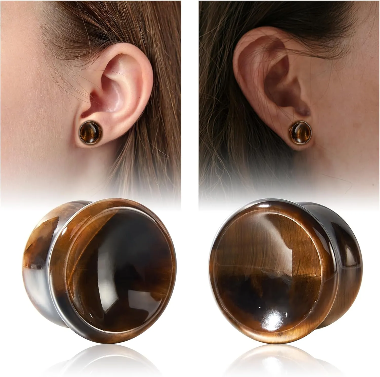 Stuppendux 2PCS Stone Ear Plugs Tunnels Saddle Expander Body Piercing Set Gauges 2g-1''