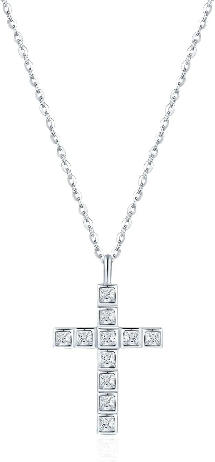 SUNFEEL 925 Sterling Silver Necklace for Women Cross Pendant Necklace with 16 2'' Extender Cross Chain Jewelry Gift for Mom Wives Girlfriends Bridesmaids for Mother's Day Wedding Anniversary Birthday