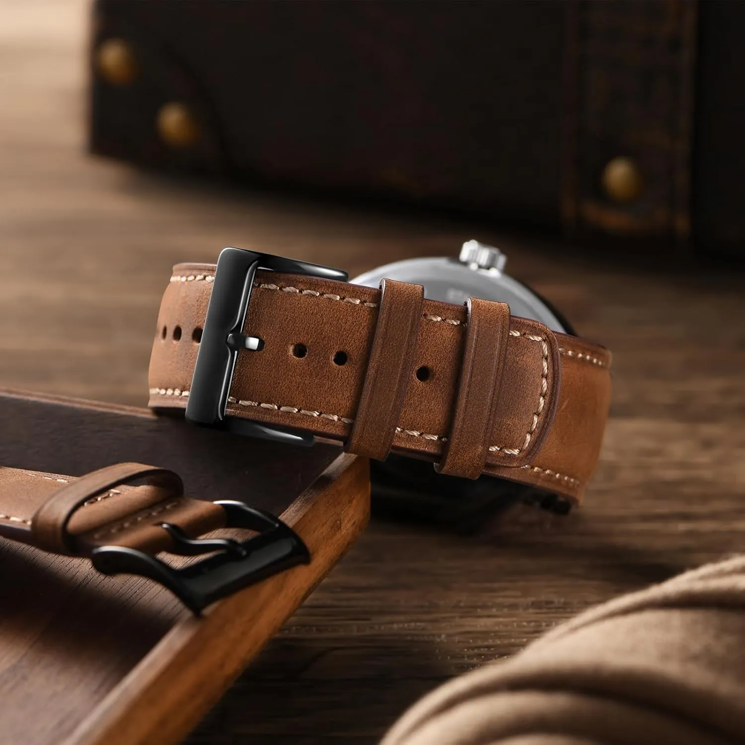 SUNFWR Quick Release Leather Watch Band 18mm 20mm 22mm 24mm for Men Women, Vintage Genuine Leather Strap for Samsung Galaxy Watch 6/Classic/Gear S3/Garmin/Huawei/Timex Watch Bands