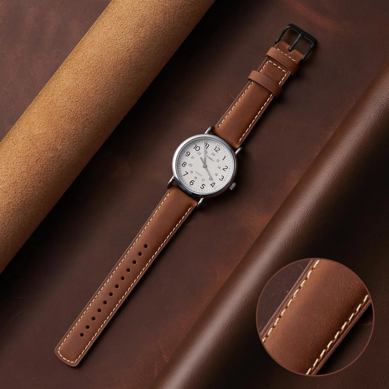 SUNFWR Quick Release Leather Watch Band 18mm 20mm 22mm 24mm for Men Women, Vintage Genuine Leather Strap for Samsung Galaxy Watch 6/Classic/Gear S3/Garmin/Huawei/Timex Watch Bands