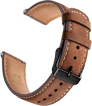 SUNFWR Quick Release Leather Watch Band 18mm 20mm 22mm 24mm for Men Women, Vintage Genuine Leather Strap for Samsung Galaxy Watch 6/Classic/Gear S3/Garmin/Huawei/Timex Watch Bands