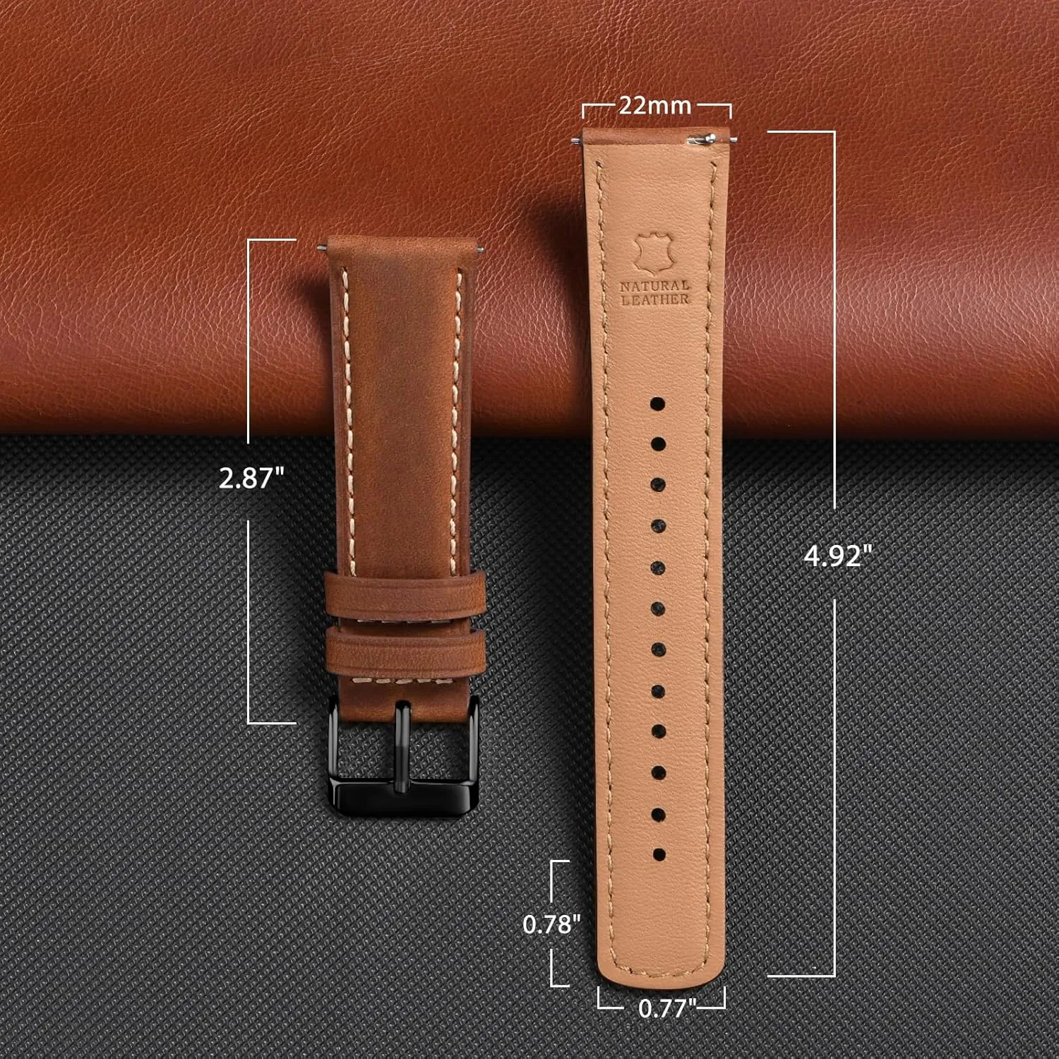 SUNFWR Quick Release Leather Watch Band 18mm 20mm 22mm 24mm for Men Women, Vintage Genuine Leather Strap for Samsung Galaxy Watch 6/Classic/Gear S3/Garmin/Huawei/Timex Watch Bands