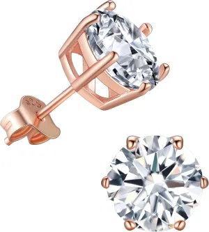 Suplight 925 Stelring Silver/Rose Gold Plated Simulated Diamond Black Cubic Zirconia Stud Earrings for Women Men 5mm 7mm 9mm