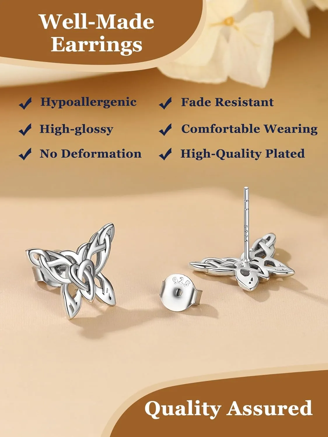 Suplight 925 Sterling Silver Stud Earrings, Dainty Simple Butterfly Stud Earrings Celtic Knot Cubic Zirconia Opal Dangle Silver Earrings, White Gold/Gold Plated Earrings for Women