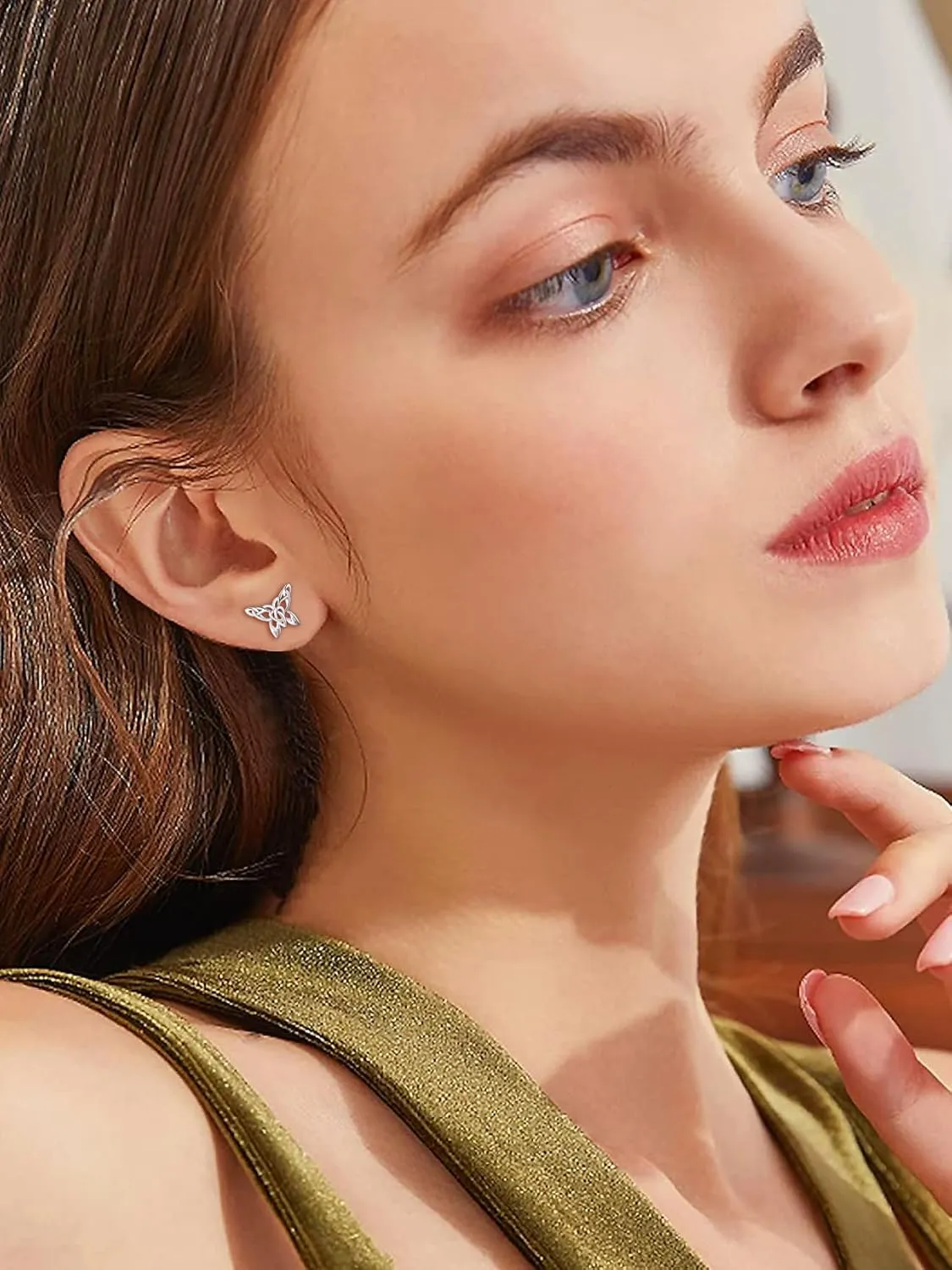 Suplight 925 Sterling Silver Stud Earrings, Dainty Simple Butterfly Stud Earrings Celtic Knot Cubic Zirconia Opal Dangle Silver Earrings, White Gold/Gold Plated Earrings for Women