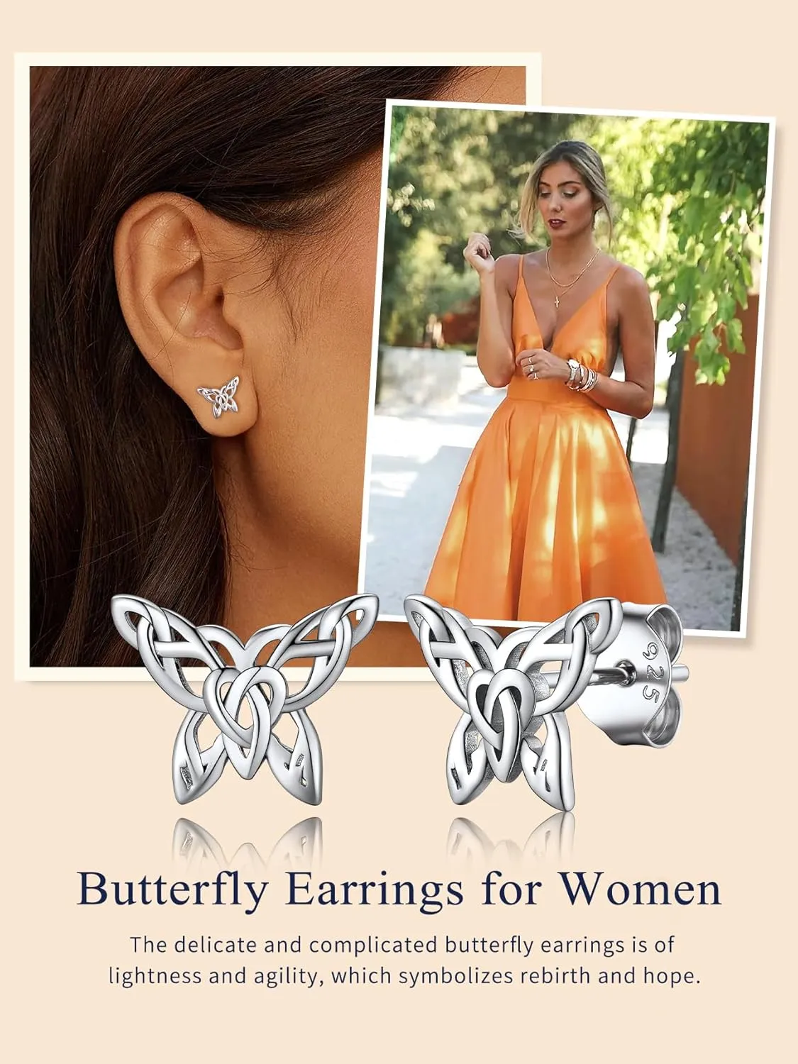 Suplight 925 Sterling Silver Stud Earrings, Dainty Simple Butterfly Stud Earrings Celtic Knot Cubic Zirconia Opal Dangle Silver Earrings, White Gold/Gold Plated Earrings for Women