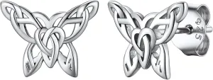 Suplight 925 Sterling Silver Stud Earrings, Dainty Simple Butterfly Stud Earrings Celtic Knot Cubic Zirconia Opal Dangle Silver Earrings, White Gold/Gold Plated Earrings for Women