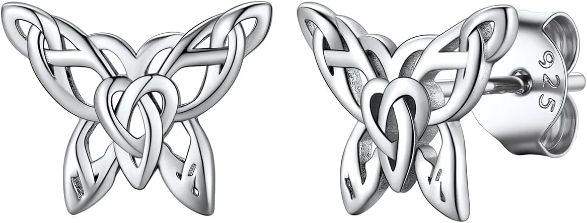 Suplight 925 Sterling Silver Stud Earrings, Dainty Simple Butterfly Stud Earrings Celtic Knot Cubic Zirconia Opal Dangle Silver Earrings, White Gold/Gold Plated Earrings for Women