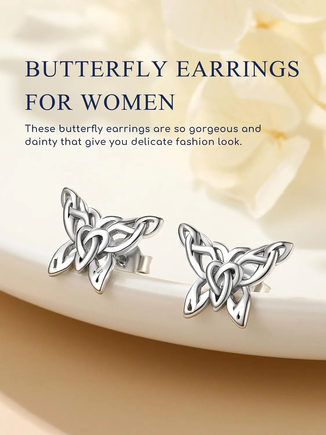 Suplight 925 Sterling Silver Stud Earrings, Dainty Simple Butterfly Stud Earrings Celtic Knot Cubic Zirconia Opal Dangle Silver Earrings, White Gold/Gold Plated Earrings for Women