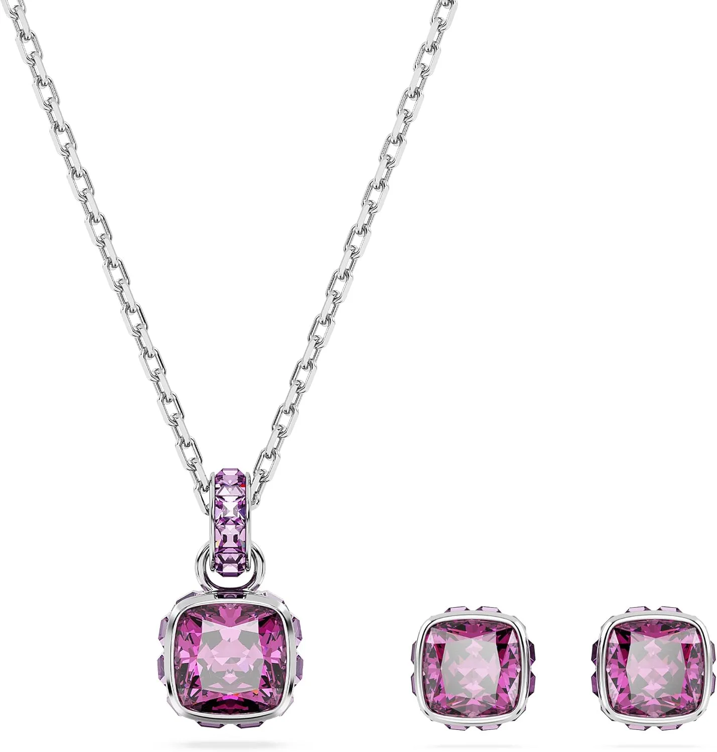 Swarovski Birthstone Stud Earring Collection, Square-Cut Stone and Crystals, Rhodium Finish
