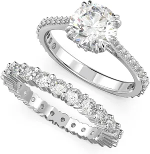 SWAROVSKI Constella Ring Set Collection, Clear Crystals, Rhodium Tone Finish