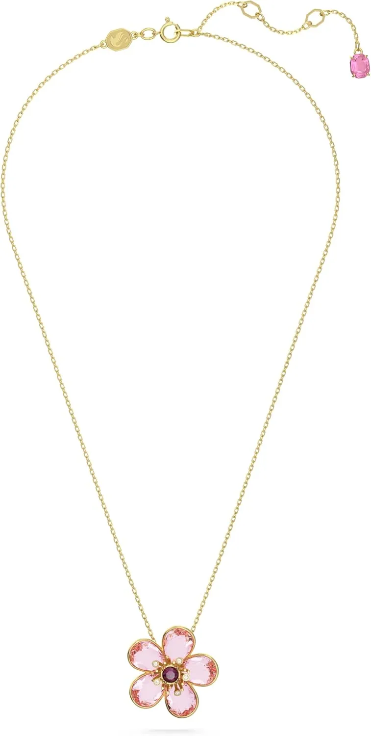 Swarovski Florere Necklace and Earrings Collection, Pink Crystals, Yellow Crystals, Gold Tone Metal Finish