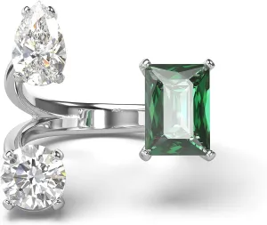 Swarovski Mesmera Open Ring, Green and Clear Mixed-Cut Stones in a Silver-Tone Finish, Part of the Mesmera Collection