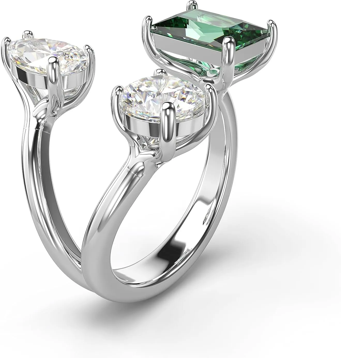 Swarovski Mesmera Open Ring, Green and Clear Mixed-Cut Stones in a Silver-Tone Finish, Part of the Mesmera Collection