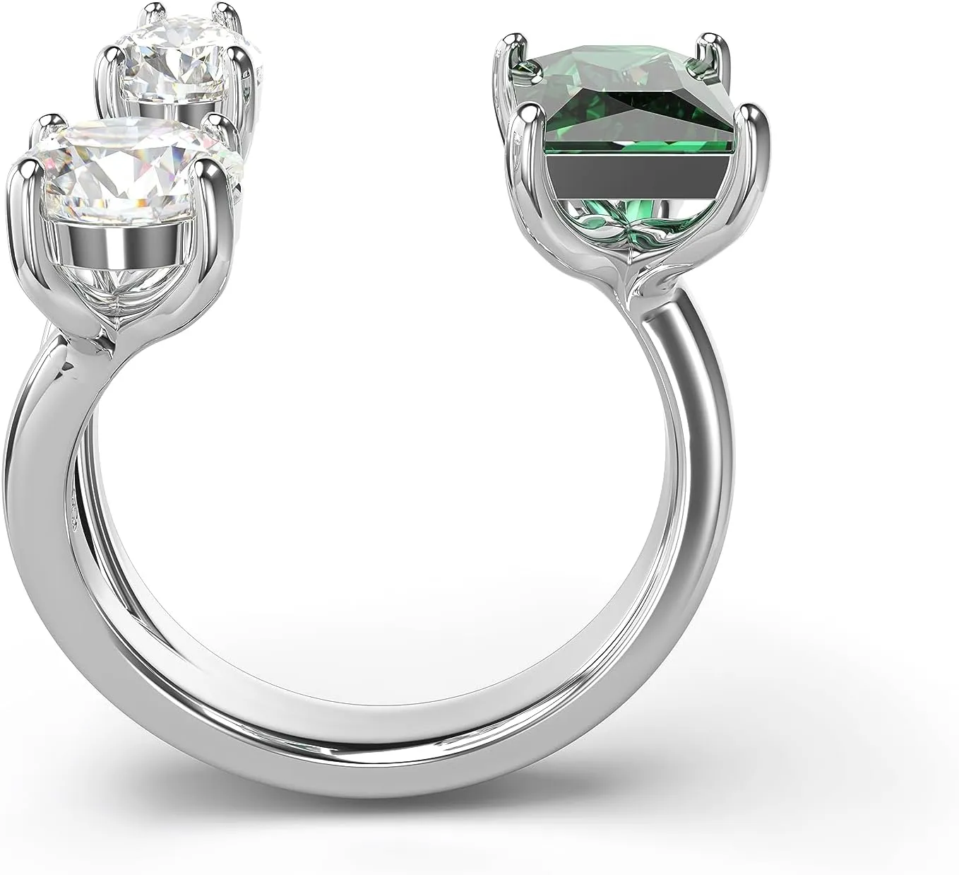 Swarovski Mesmera Open Ring, Green and Clear Mixed-Cut Stones in a Silver-Tone Finish, Part of the Mesmera Collection