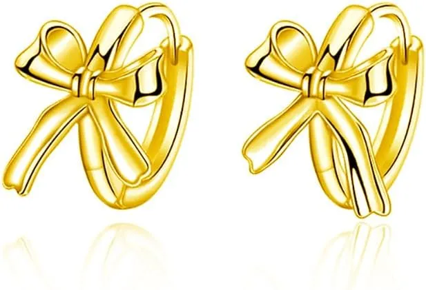 Sweet Bow Knot Small Hoop Earrings S925 Sterling Silver Minimalist Sleeper Round Huggie Hoops Cartilage Earring 10mm Cuff Chic Jewelry Gifts for Women Sensitive Ears