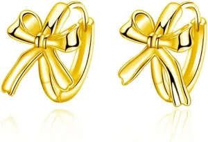 Sweet Bow Knot Small Hoop Earrings S925 Sterling Silver Minimalist Sleeper Round Huggie Hoops Cartilage Earring 10mm Cuff Chic Jewelry Gifts for Women Sensitive Ears