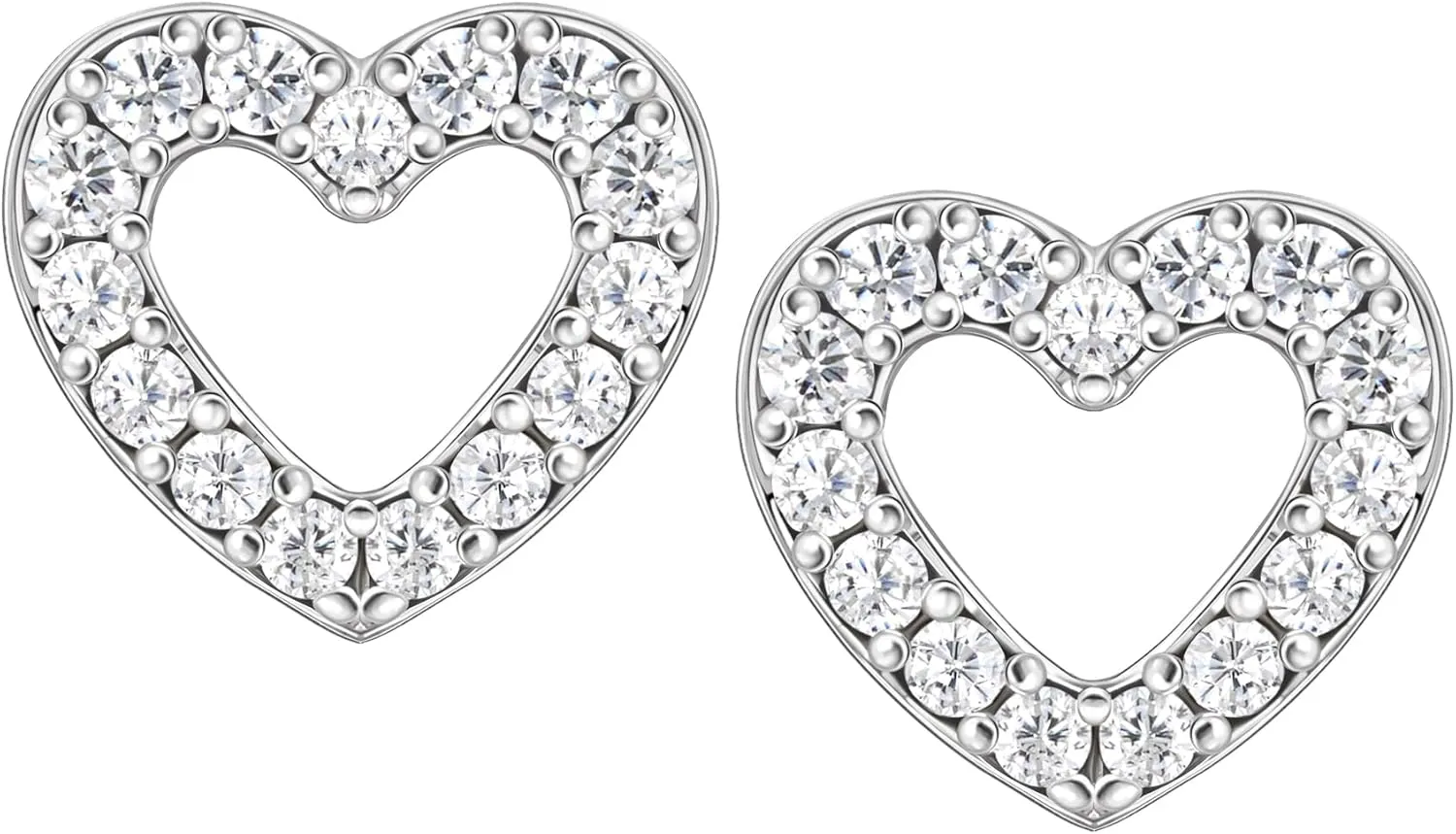 SWEETV 925 Sterling Silver Post Stud Earrings for Women,Rhinestone Hypoallergenic Heart Earrings,Cubic Zirconia Earrings Studs for Women,Silver