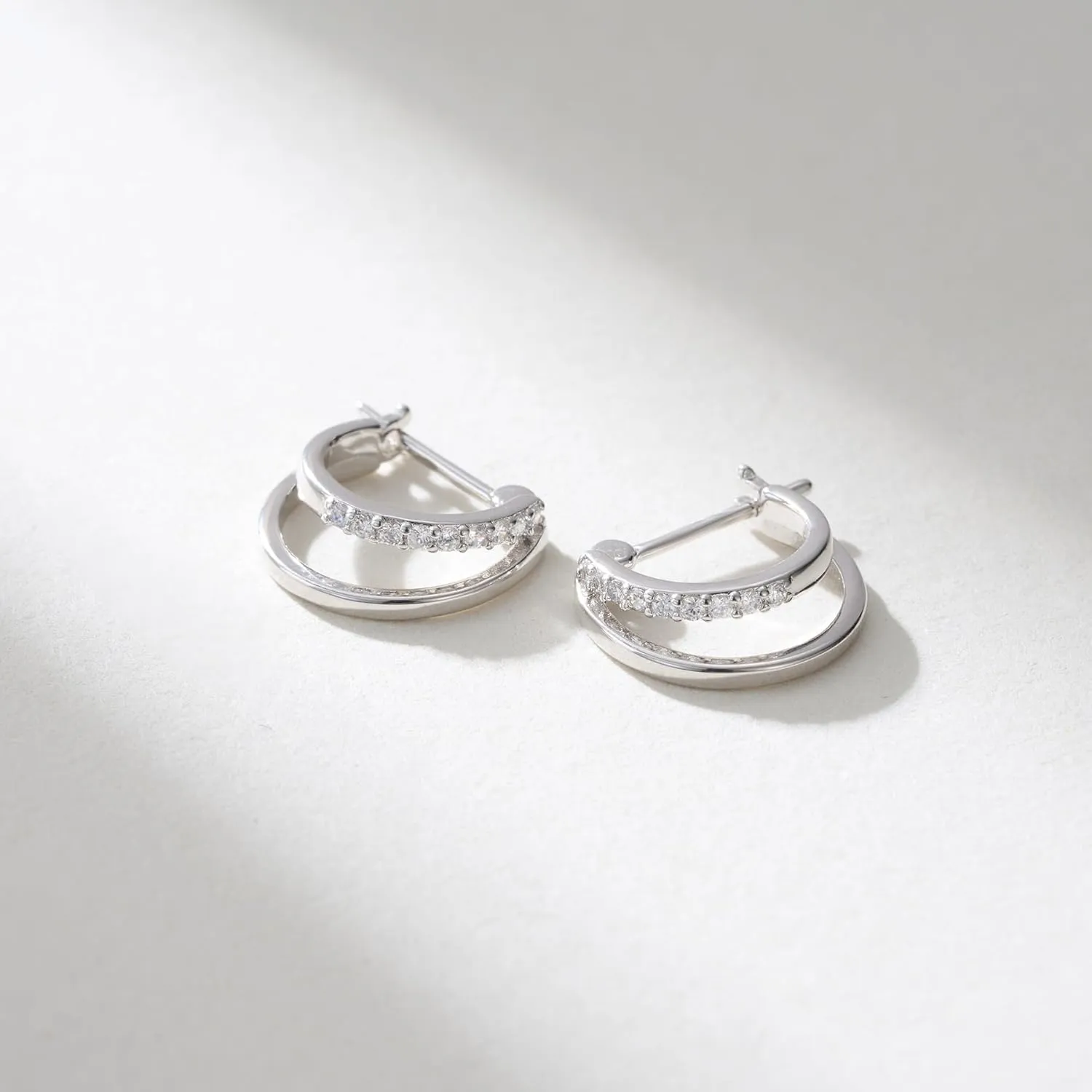 SWEETV Small Hoop Earrings 925 Sterling Silver Post,Hypoallergenic Huggie Earrings for Women,Cubic Zirconia Tiny Cartilage Earrings,10mm