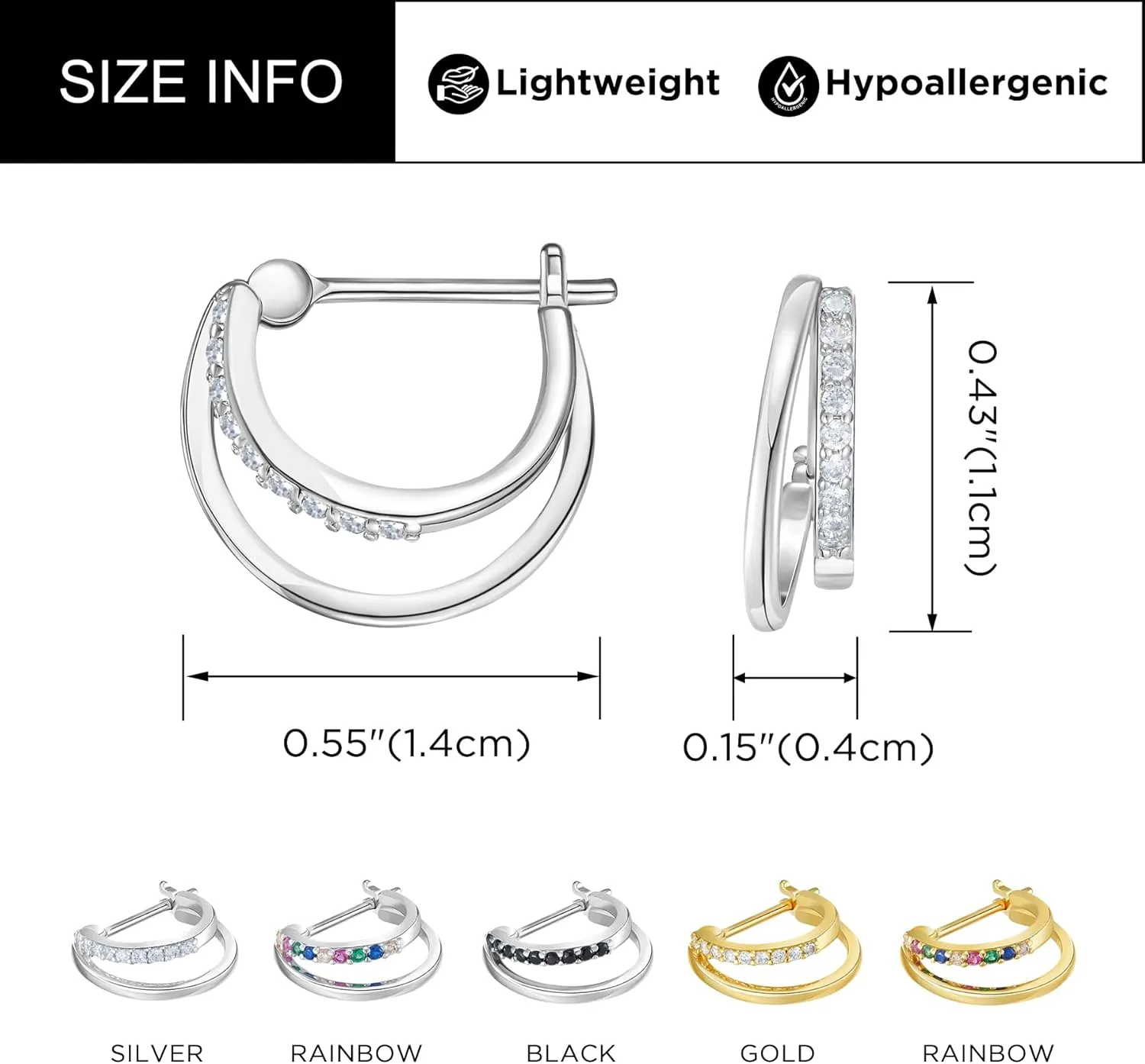 SWEETV Small Hoop Earrings 925 Sterling Silver Post,Hypoallergenic Huggie Earrings for Women,Cubic Zirconia Tiny Cartilage Earrings,10mm