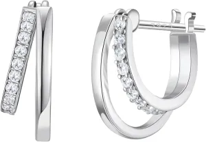 SWEETV Small Hoop Earrings 925 Sterling Silver Post,Hypoallergenic Huggie Earrings for Women,Cubic Zirconia Tiny Cartilage Earrings,10mm