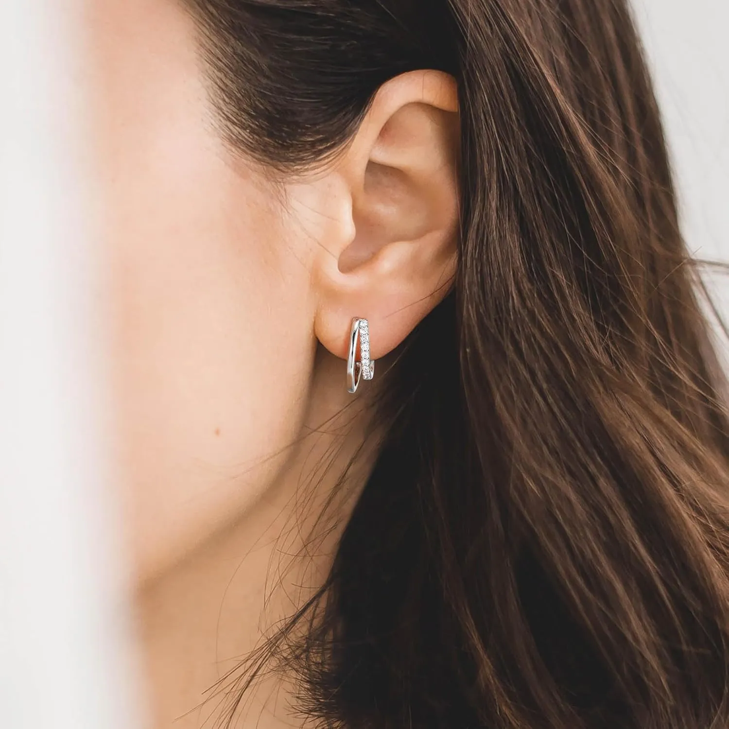 SWEETV Small Hoop Earrings 925 Sterling Silver Post,Hypoallergenic Huggie Earrings for Women,Cubic Zirconia Tiny Cartilage Earrings,10mm
