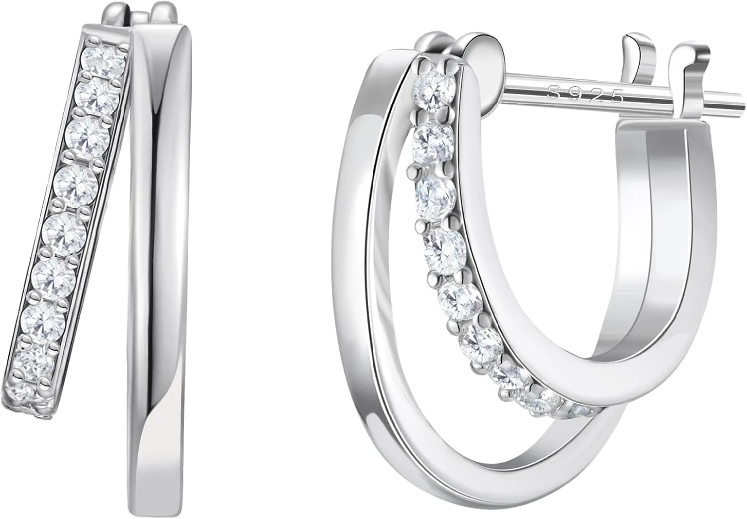 SWEETV Small Hoop Earrings 925 Sterling Silver Post,Hypoallergenic Huggie Earrings for Women,Cubic Zirconia Tiny Cartilage Earrings,10mm