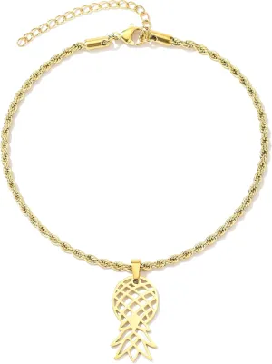 SwingerLifestyleGuide Upside Down Pineapple Anklet, Upside Down Pineapple Pendant Ankle Bracelet, Upside Down Pineapple Swinger Anklet (Gold)